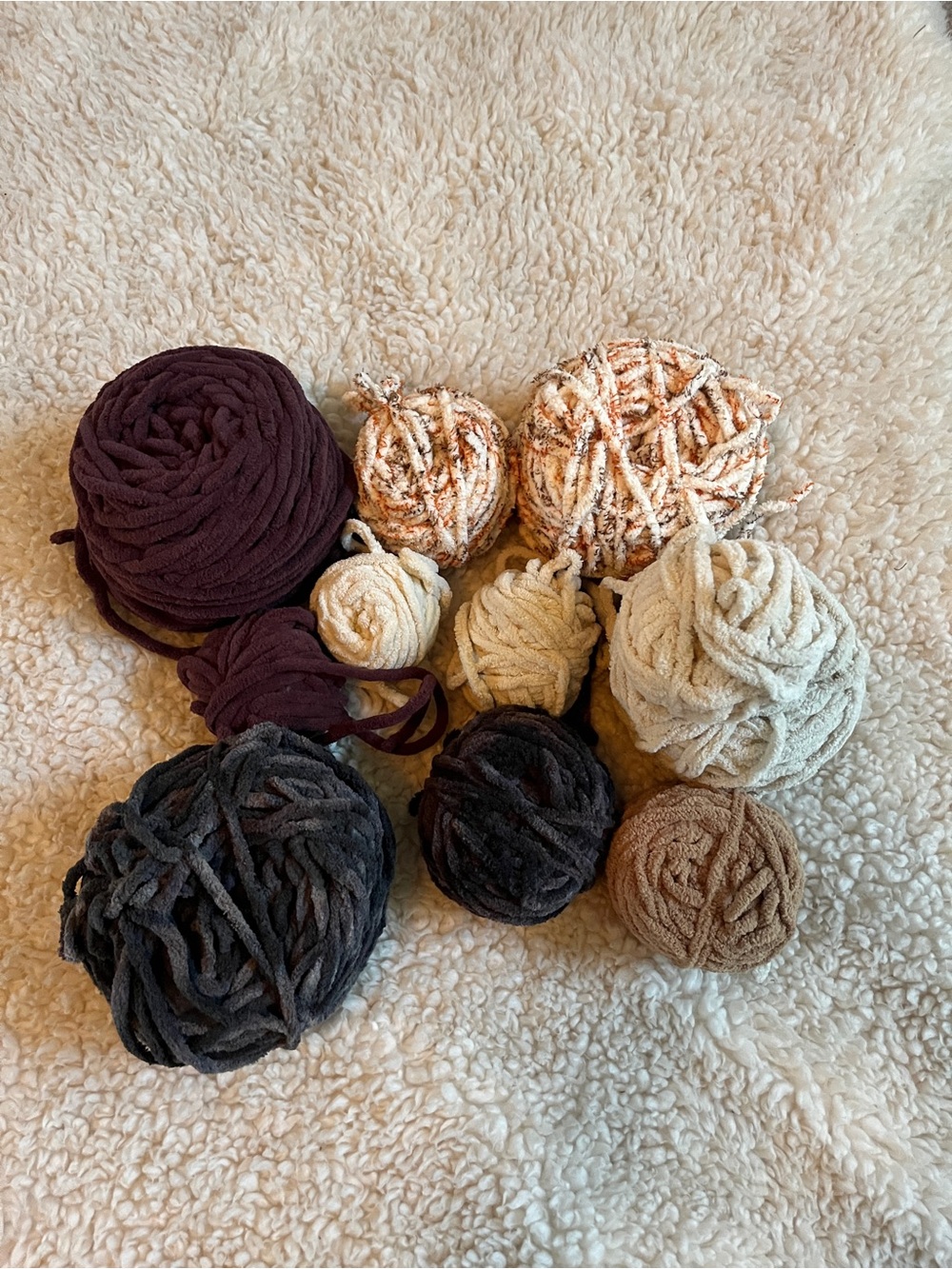 Bernat Yarn Lot of Mixed Blanket Chenille Yarn Bundle in Neutral Tones